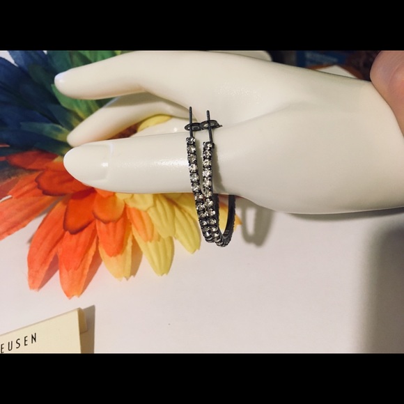 Van Heusen Paved Gunmetal Steel 40mm Hoop Earrings - Picture 3 of 5